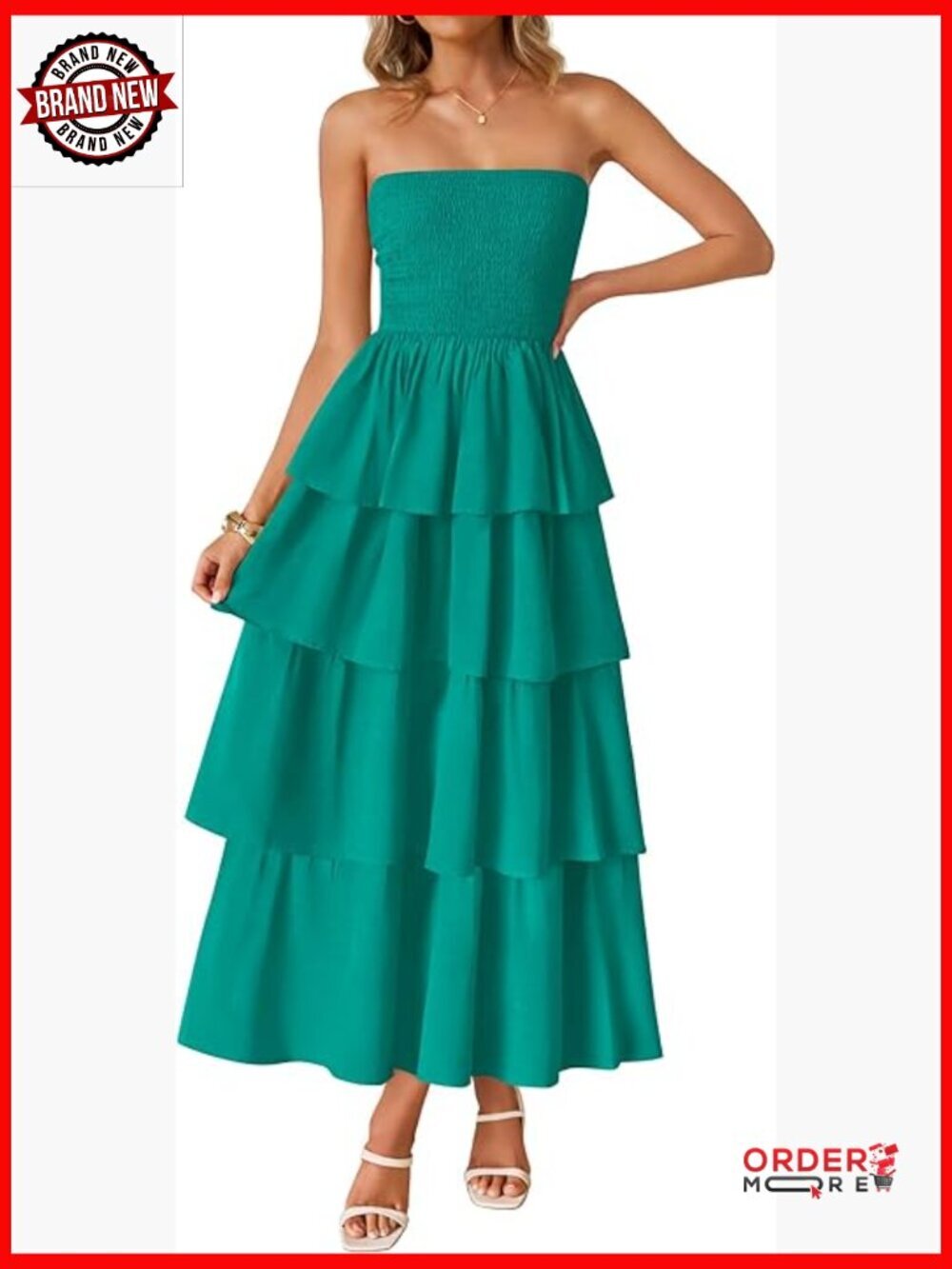 Smocked Strapless Maxi Dress Sleeveless Boho Sundress Tiered Beach Casual